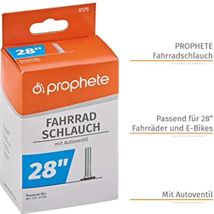 Prophete Fahrradschlauch 28 Zoll | Autoventil | ETRTO 47-622 | geeignet von 28 x 1,75 Zoll bis 28 x 2 Zoll, Schwarz – Bild 4