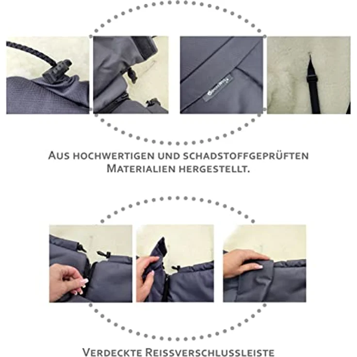 BAMBINIWELT Winterfußsack Fußsack für Kinderwagen, Buggy oder Schlitten, in Mumienform, aus Wolle, Größe anpassbar, MUMIE MELIERT (braun MELIERT) – Bild 5