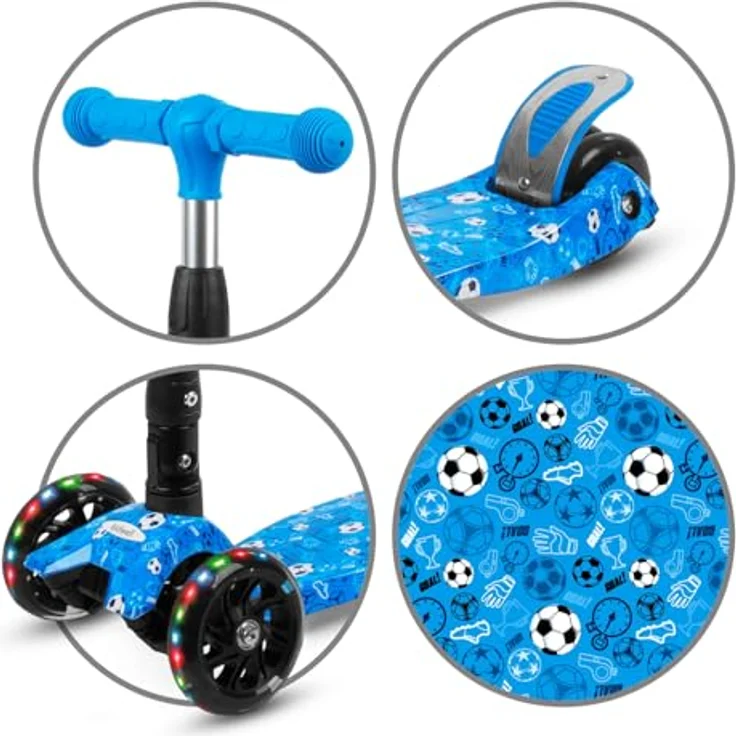 COIL Kinderroller, Dreiradscooter, Tretroller, Dreirad-Balance-Roller, Cityroller VENTO, ABEC-7-Lager, 3-stufige Lenkradverstellung, LED-Räder, Blau – Bild 7