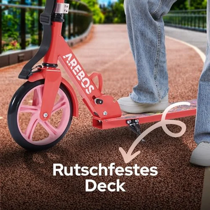 Arebos Tretroller klappbar, höhenverstellbar 78–93 cm, bis 100 kg, für Kinder ab 6 Jahren, rot – Bild 8