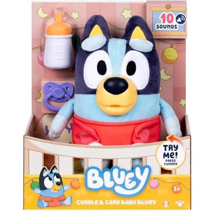 BlueY Bluey Baby, elektronisches Plüschtier 28 cm mit 10 Babygeräuschen, Flasche, Schnuller und herausnehmbarer Windel – Bild 2