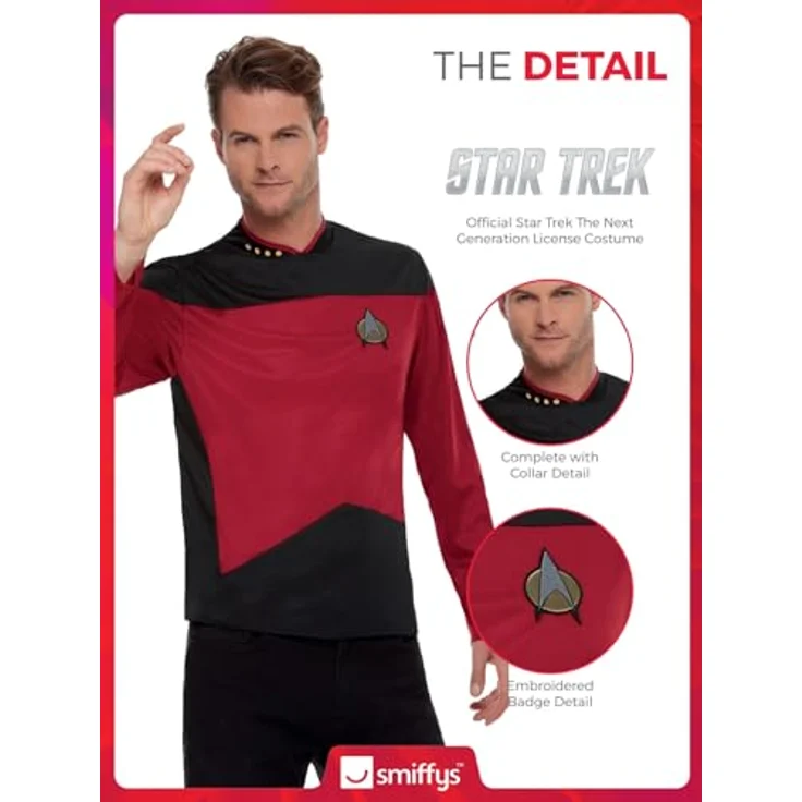 Smiffys Star Trek, The Next Generation Command Uniform, Herren, Oberteil Größe 42"-44", schwarz – Bild 3