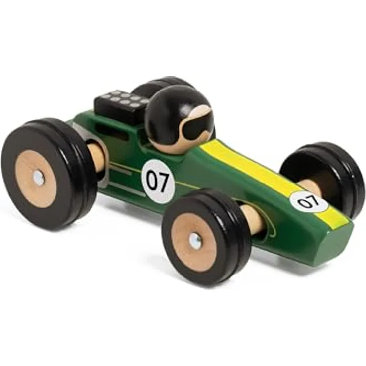 Classic World Wooden Toy Car Silverstone, grünes Holzspielzeug mit Steuerungssystem für motorische Fähigkeiten