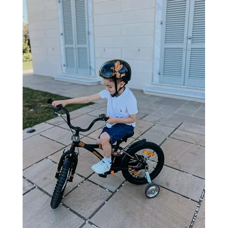 PROMETHEUS BICYCLES Kinderfahrrad 16 Zoll ab 5 Jahren - Mädchen Jungen Fahrrad mit Stützräder Rücktrittbremse in Schwarz Matt Orange – Bild 2