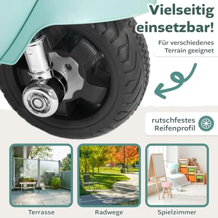 Lemodo Elektro-Kinderroller VESPA mit abnehmbaren Stützrädern, Elektromotorrad in mint oder rot – Bild 7