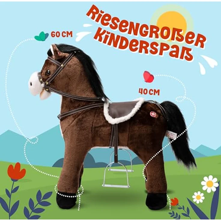 Pink Papaya Stehpferd zum draufsitzen | 75cm Spielpferd zum Reiten Timmy | Pferd zum Reiten für Kinder mit Sound | Sattel Pferd – Bild 4