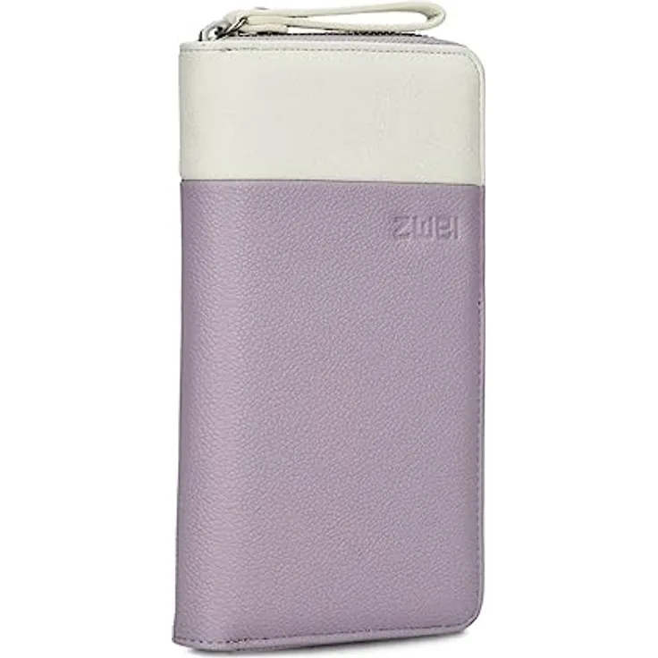 Zwei Damen Geldbörse Eva EV2 langes Portemonnaie 15 Kartenfächer, Sichtfach, 2 Scheinfächer, Geldbeutel mit Münzfach & umlaufenden Reißverschluss, weiches Kunstleder in Bicolor (Lilac)
