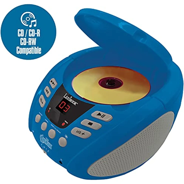Lexibook RCD109AV Marvel Avengers-Bluetooth-CD-Player für Kinder-Tragbar, Lichteffekte, Mikrofonbuchse, Aux-In, Akku oder Netz, Mädchen, Jungen, Blau/Grau – Bild 3