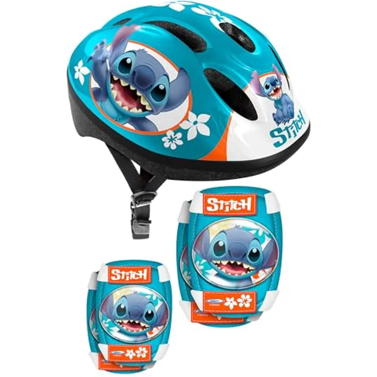 Stamp Unisex-Youth Combo Stitch (Casque + Genouillères & Coudières), Blau/Weiß, S