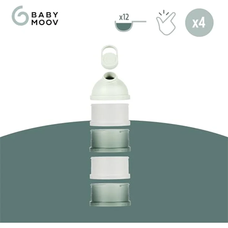 Babymoov Babynahrungsbehälter Milchpulver-Portionierer, ergonomisch mit 4 luftdicht verschlossenen Fächern für bis zu 12 Messlöffel pro Fach, transparent und spülmaschinenfest – Bild 3
