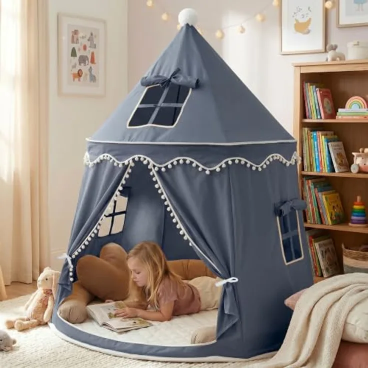 ALRITHO® Spielzelt Kinder, Silky-Cotton in Nachtgrau 110x110x130cm, Indoor-Kuschelhöhle mit TripleAir-Effect und gemütlicher Bodenmatte, inkl. Tragetasche