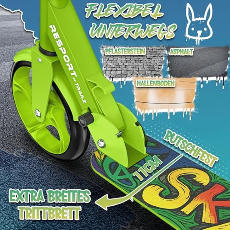 RE:SPORT Trailz Cityroller Scooter, höhenverstellbar & klappbar, 200mm Räder, inkl. Tragegurt und Klingel, für Kinder & Erwachsene – Bild 7