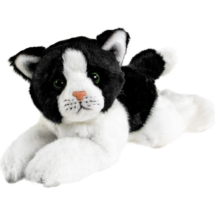 Teddys Rothenburg Katze schwarz-weiß, 22 cm liegendes Kuscheltier aus weichem Plüsch