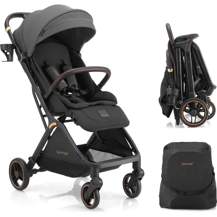 Faltbarer Kinderwagen Gromast, Reisebuggy mit verstellbarer Rückenlehne, UV-Sonnenschutz, einhändig faltbar, dunkelgrau