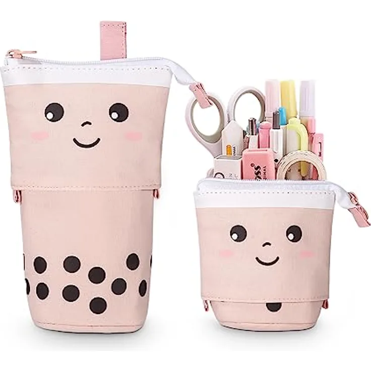 Xespis Federmäppchen Reißverschluss, Teleskopisch 2-in-1 Standmäppchen, geräumige Federtasche aus hochwertigem Canvas für Mädchen, bunt, geeignet als Geschenk für 7- bis 12-Jährige