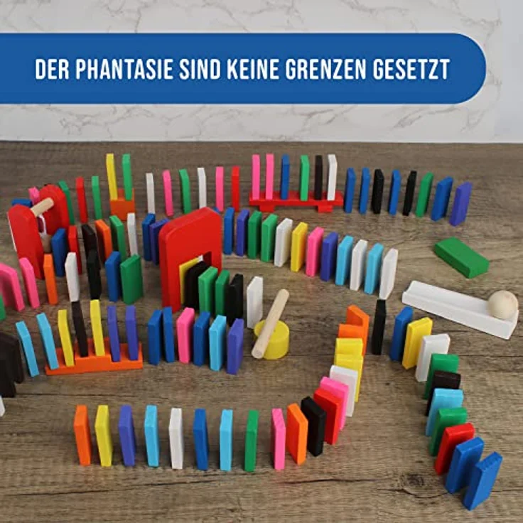 calmado Domino Family Edition, 360-teiliges Set aus Buchenholz mit Aufbewahrungstasche und Anleitung für kreative Bauideen – Bild 3