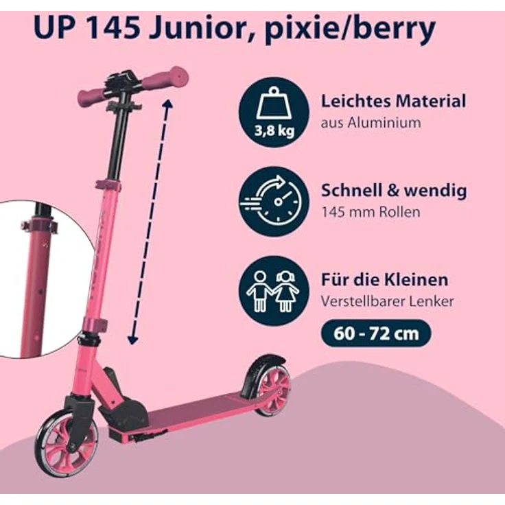 Hudora Cityroller Up 145 Junior, höhenverstellbar, klappbar, für Kids ab 3 Jahren, bis 60kg, rutschfeste Trittfläche – Bild 2