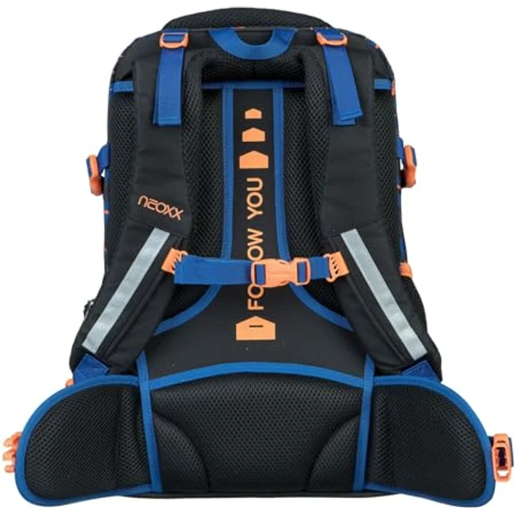 neoxx ACTIVE Pro Streetlight Runner, Schulrucksack aus recycelten PET-Flaschen mit 3 Fächern, Geheimfach, höhenverstellbaren gepolsterten Trägern, Volumen ca. 30 Liter, robuste und reflektierende Oberflächen – Bild 4