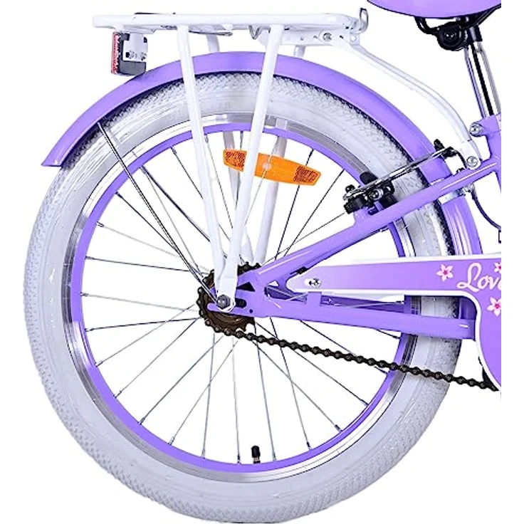 Volare Lovely 20 Zoll Kinderfahrrad, Lila, 1 Gang, mit Korb, Seitenständer und höhenverstellbarem Sattel – Bild 3