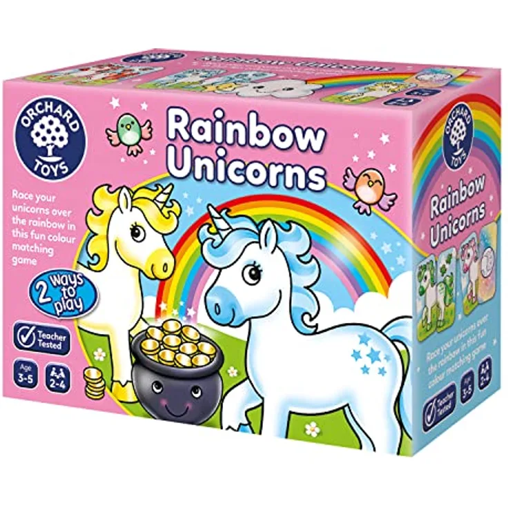 Orchard Rainbow Unicorns, Brettspiel für 2-4 Spieler, Regenbogen-Spielbrett zur Farbenzuordnung, empfohlenes Alter 3-5 Jahre