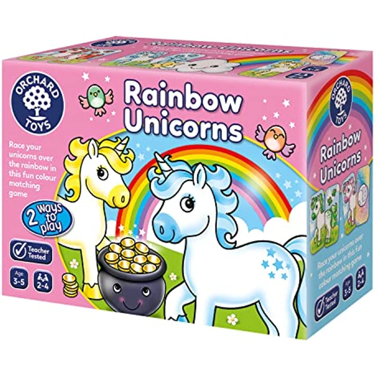 Orchard Rainbow Unicorns, Brettspiel für 2-4 Spieler, Regenbogen-Spielbrett zur Farbenzuordnung, empfohlenes Alter 3-5 Jahre – Bild 1