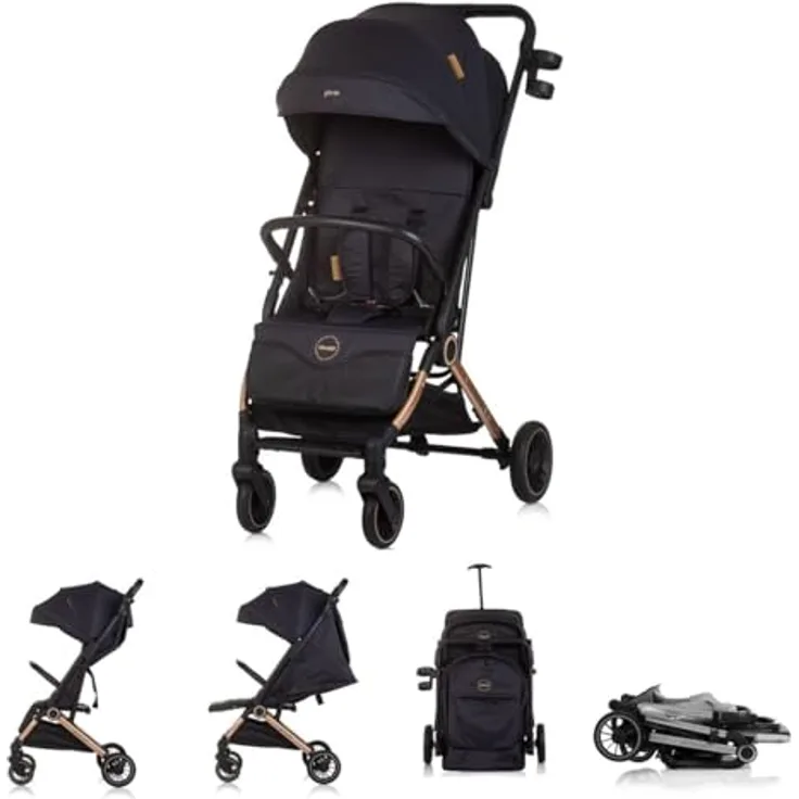 Chipolino Buggy Pixie, zusammenklappbar mit Getränkehalter, Ablagekorb, 22 kg max. Belastung, schwarz gold