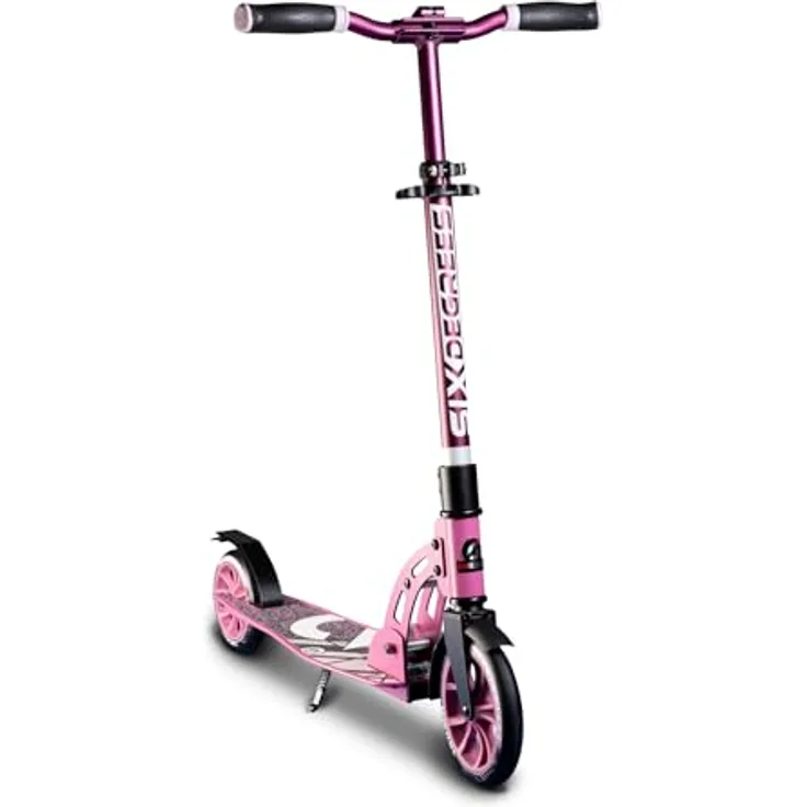 Six Degrees Aluminium Scooter Junior 180 mm - Faltbar, Fußbremse, Rosa/Schwarz