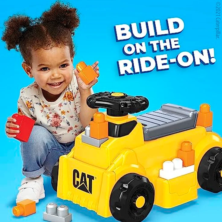 MEGA HDJ29 - Mega Bloks CAT Rutschfahrzeug, Bauspielzeug für Kleinkinder, 10 große Bauklötze, 1 Aufsitzfahrzeug mit freidrehendem Lenkrad & 4 Bauflächen, Konstruktionsspielzeug für Kinder ab 1 Jahr – Bild 4