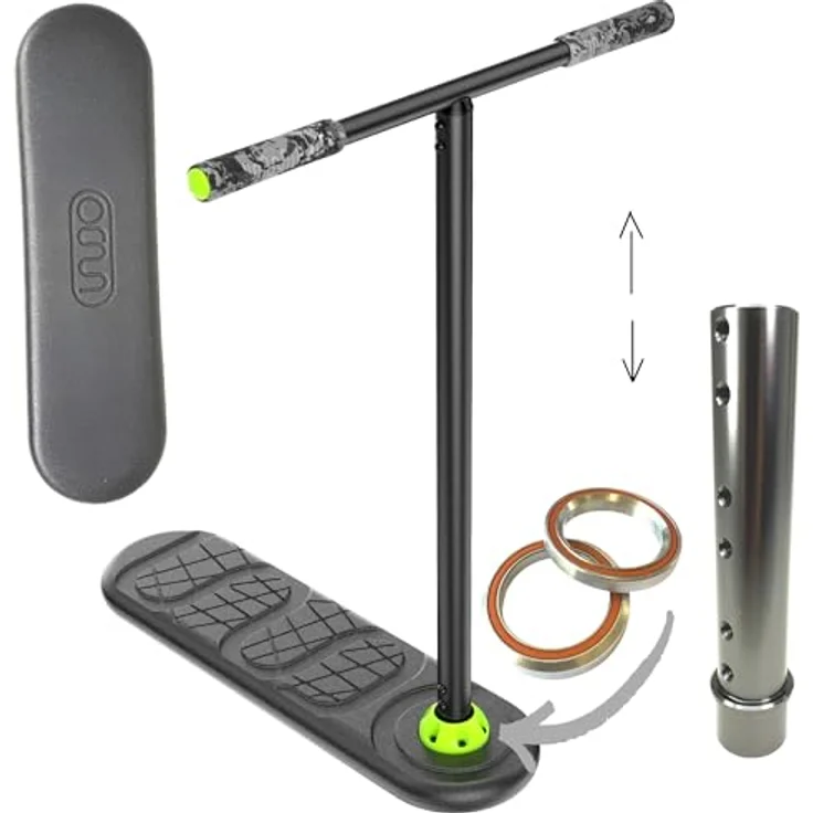 Indo Pro Fusion Vario Trampolin Stunt-Scooter, 3-fach höhenverstellbar (72-82cm), grau eloxiert, mit High-Rebound-Schaumstoff-Deck und 360° drehbarem Lenker – Bild 1