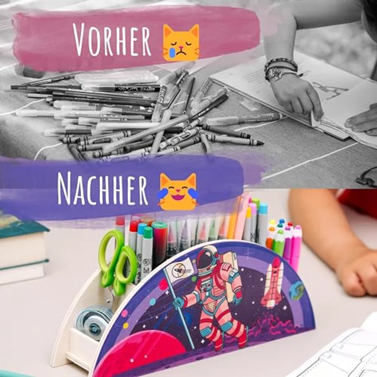WAGOMA® Stiftehalter Kinder Astronaut, 5 Fächer, robust & langlebig, Schreibtisch Organizer mit farbenfrohem Astronauten-Motiv für Kinderzimmer – Bild 5