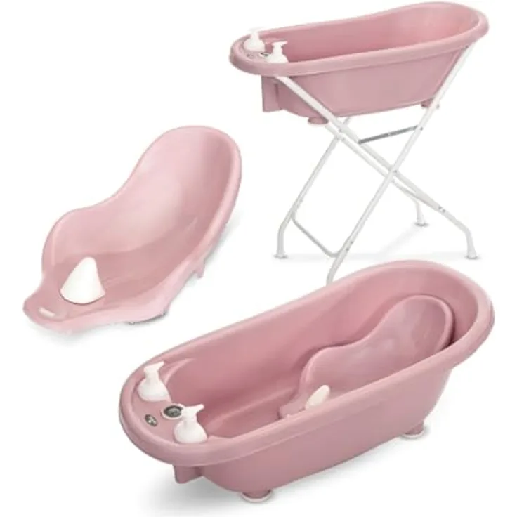 Lorelli Babybadewannen-Set Babybadewanne 88 cm Badesitz Badewannenständer Ablauf, pink