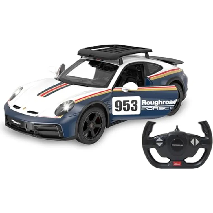 Jamara Porsche 911 Dakar Performance 1:14 blau 2,4GHz Tür manuell - Ferngesteuertes Auto mit LED-Fahrlicht und originalgetreuem Design
