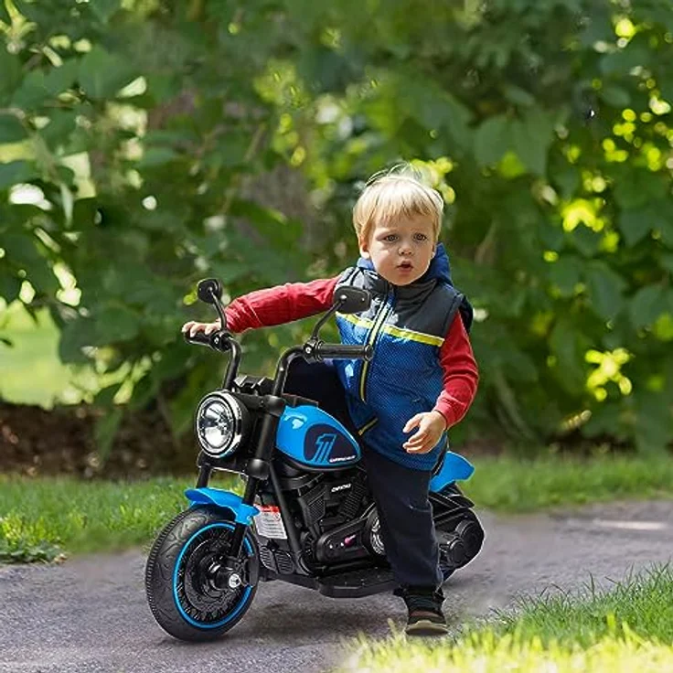 HOMCOM Elektro-Kindermotorrad Kinderfahrzeug mit 2 abnehmbaren Stützrädern Blau, Belastbarkeit 25 kg, 76L x 42B x 57H cm - Preisvergleich – Bild 2