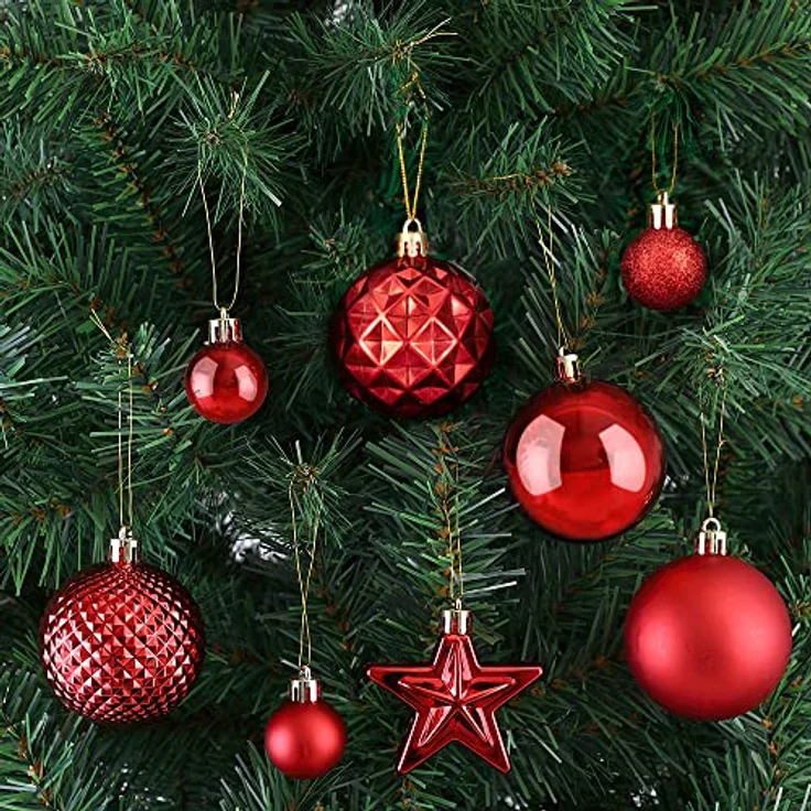 DEUBA® Weihnachstkugeln 66tlg Ø 3-6cm Kunststoff matt glänzend Christbaumkugeln Christbaumschmuck Anhänger Weihnachtsbaumkugeln Weihnachtsdeko Rot – Bild 4