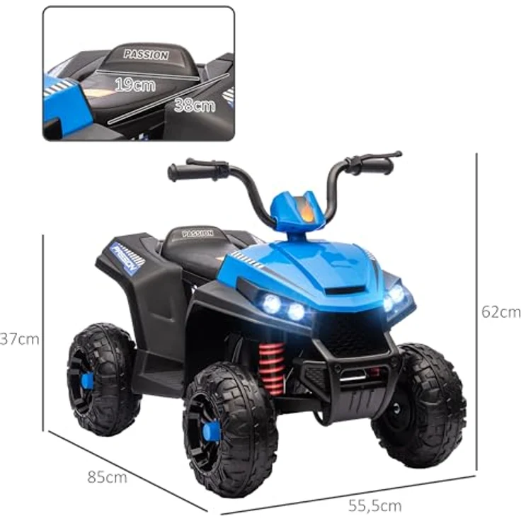 AIYAPLAY Elektro Quad für Kinder 12V Kinderquad mit 4-Rad-Federung, MP3-Musikplayer, Vorwärts- und Rückwärtsgang, 5 km/h, Metall, Blau – Bild 5