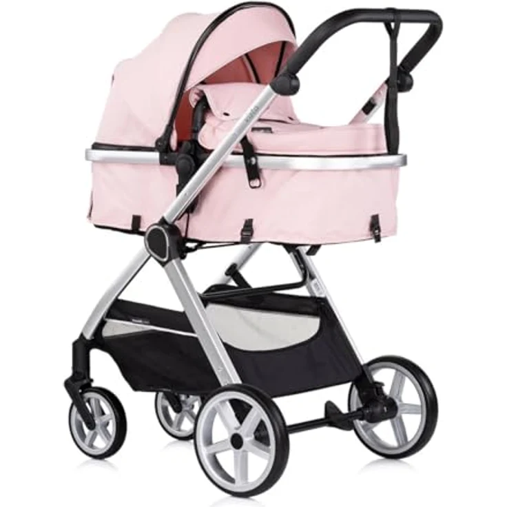 Chipolino Kombikinderwagen 2 in 1 Vista, mit Wickeltasche, Fußabdeckung, verstellbarem Sonnendach und 5-Punkt-Gurt, Farben: rosa – Bild 2