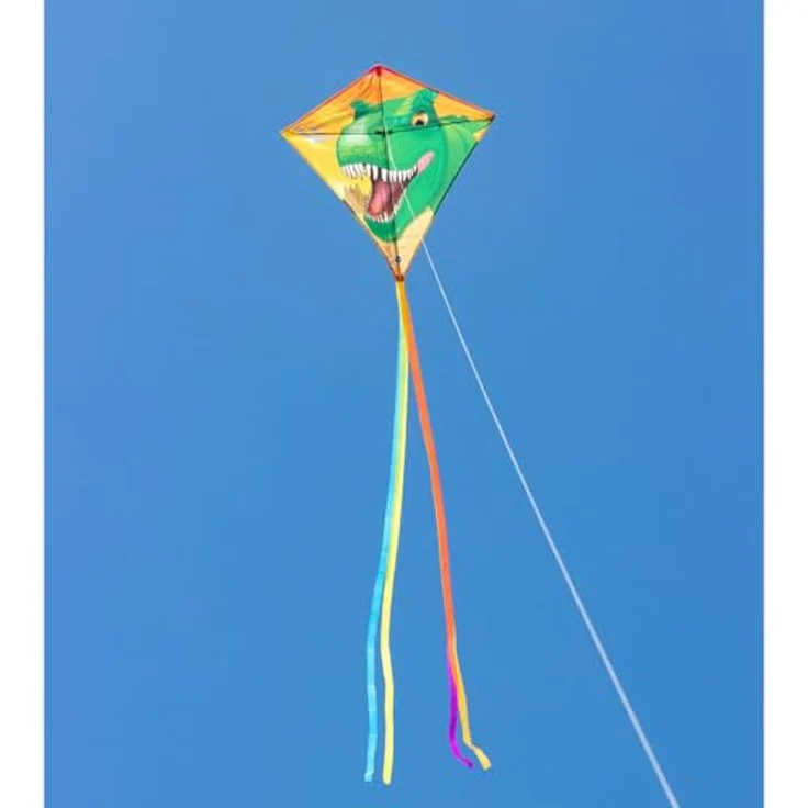 HQ Eddy Kinderdrachen T-Rex, Einleiner Flugdrachen 68x68cm mit 2m Drachenschwanz, inkl. 40m Polyesterschnur auf Spule, geeignet für wenig Wind, ab 5 Jahre – Bild 4