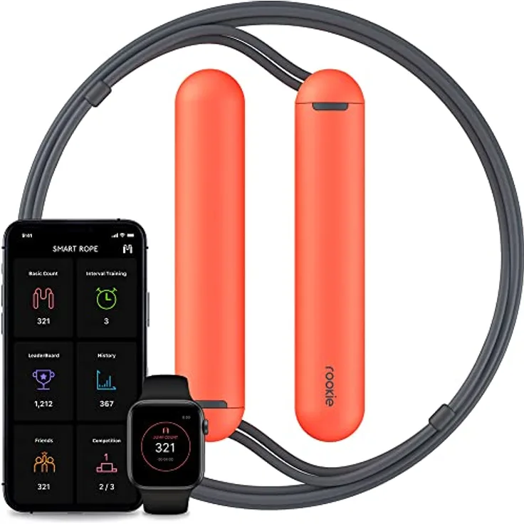 TANGRAM Smart Jump Rope Rookie, Springseil mit SmartRope-App, komplett einstellbar, Betrieb mit Knopfzelle für bis zu 9 Monate, schwarz