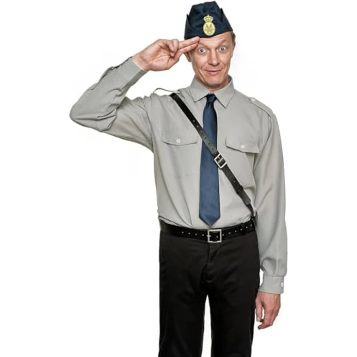 Maskworld Pippi Langstrumpf – Kling & Klang Polizisten Kostüm, graue Uniform mit Mütze und Krawatte, XL – Bild 3