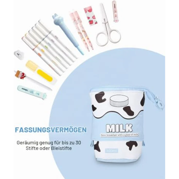 Xespis Teleskopisches Federmäppchen mit Reißverschluss, Blau Milch, geräumiges 2-in-1 Design, ideal für Schule und Freizeit – Bild 4