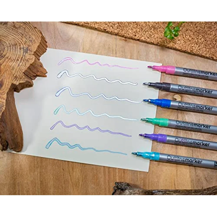 Idena 10455 Outline-Marker mit Doppellinien-Effekt, 6 Farben außen, silberner Inneneffekt, schnelltrocknend, wasserfest – Bild 5