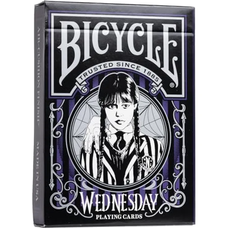 Bicycle Wednesday, Designer Spielkarten inspiriert von der Netflix-Serie mit Charakterkunst und makabren Motiven