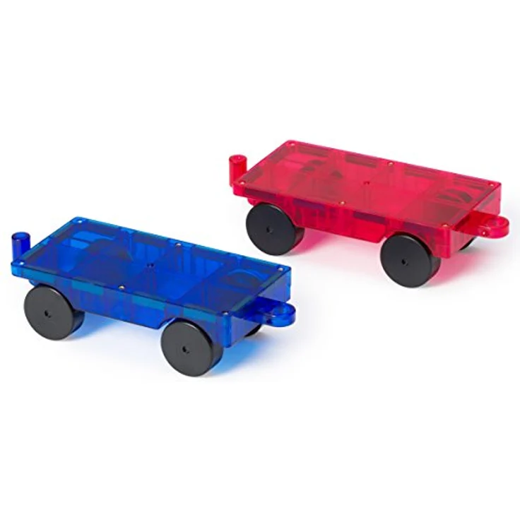 Playmags 2 Stück Auto-Set: stärkere magnetische Fliesen und Blöcke - Super Durable mit Vivid Clear-Color-Fliesen - STEM Spielzeug für Kinder. (Farben können variieren) – Bild 1