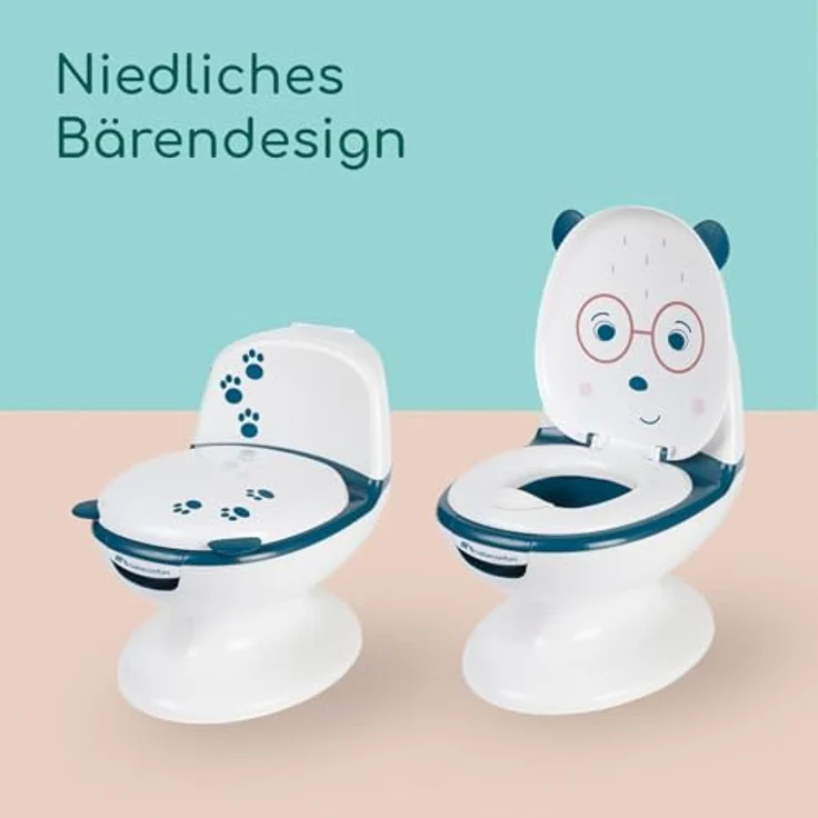 Bebeconfort Mini-Toilette mit Spültaste und realistischen Spülgeräuschen, Blau, für Töpfchentraining mit Spritzschutz und herausnehmbarer Schüssel – Bild 9