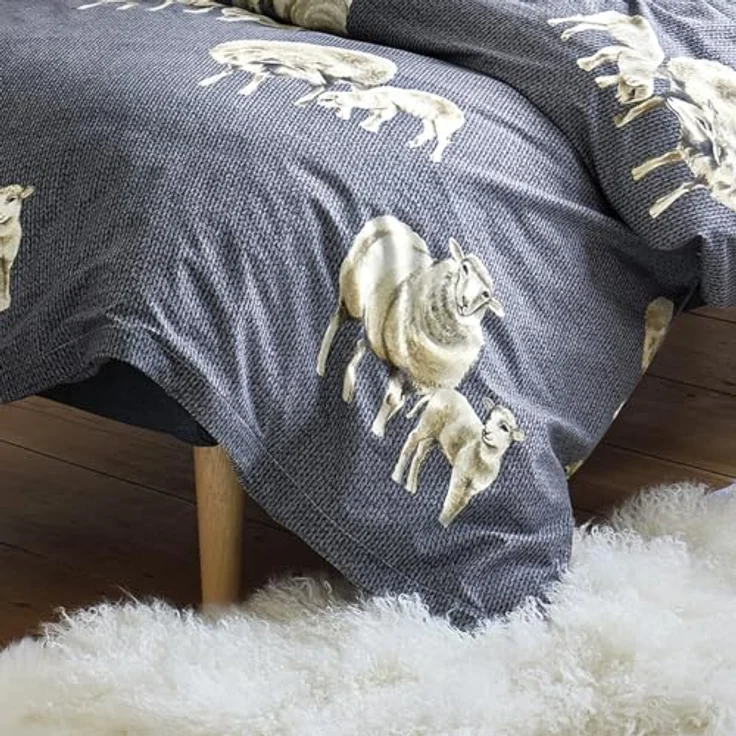 Irisette Feinbiber Bettwäsche Panda 8545 blau, kuschelig weich mit süßen Schaf-Motiven – Bild 4