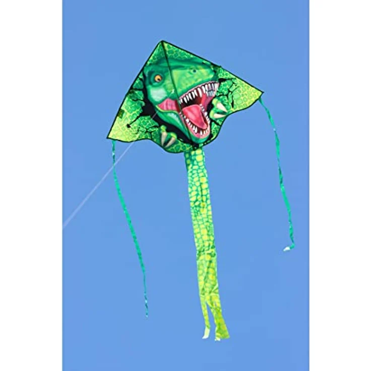 Ecoline 102159 - Simple Flyer T-Rex 120cm, Kinderdrachen Einleiner, ab 5 Jahren, 75x120cm und 1.5m Drachenschwanz, inkl. 17kp Polyesterschnur 25m auf Griff, 2-5 Beaufort – Bild 3