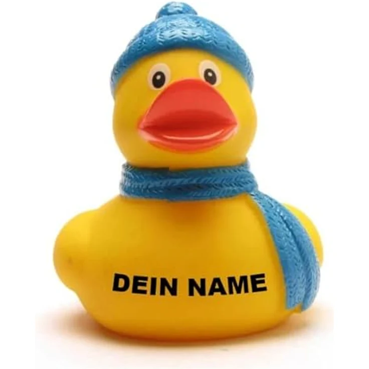 Duckshop Badeente - personalisierbar (Winter Ente), Schwimmendes Badewannenspielzeug mit Quietscheloch, max. 10 Zeichen Wunschtext – Bild 1