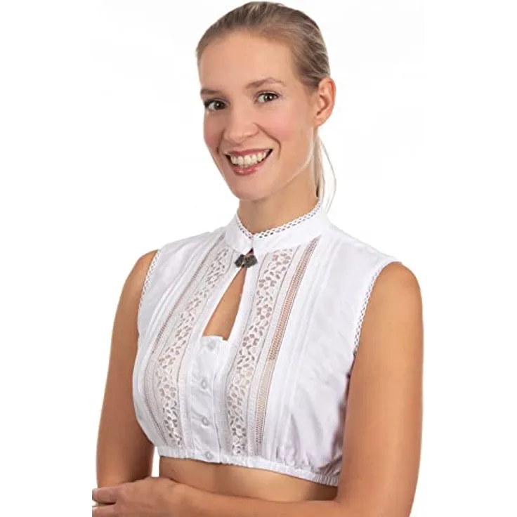 Edelnice Dirndlbluse Joanna, Dirndlbluse mit Biesen- und Spitzenfront, weiß