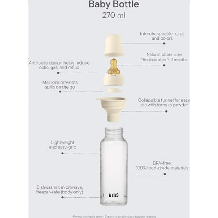 BIBS Babyflasche 270 ml, Silikon-Sauger, Anti-Kolik, BPA-frei, mittlerer Fluss, leicht und einfach zu reinigen, geeignet für Neugeborene ab 0 Jahren - Baby Blue – Bild 2
