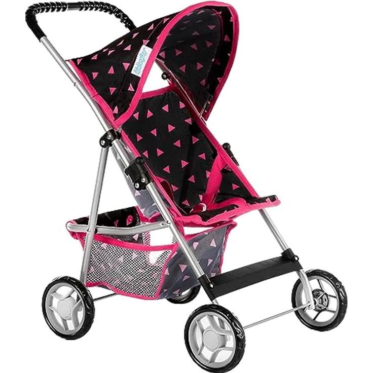 Kinderplay Puppenwagen, Puppen Buggy Kinderwagen, Buggy mit Anschnallgurt und Einkaufsnetz - Babyspielzeug, Modern, Leichtgängiger Räder und weichem Soft-Griff, KP0280R